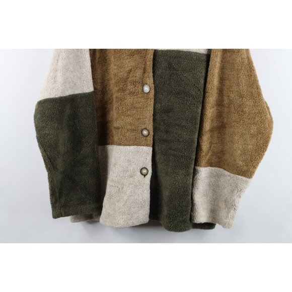 Vintage 90s Streetwear Womens XL Color Block Deep Pile Fleece Sweater Jacket - Picture 3 of 12